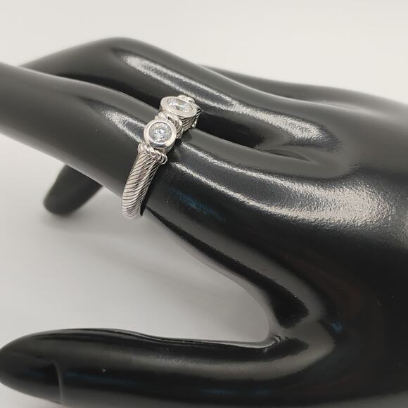 Judith Ripka Sterling Silver Three Stone CZ Ring sz 9 - Picture 2 of 8